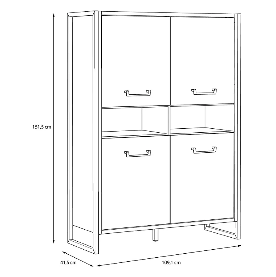 Vaisselier 4 portes 2 niches décor bois recyclé métal noir - APACHE