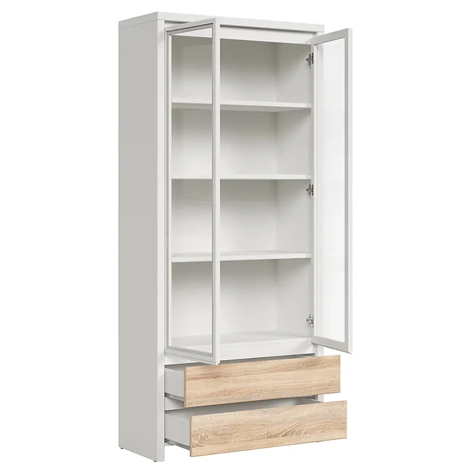 Vaisselier 2 portes 2 tiroirs Soren Blanc et Bois