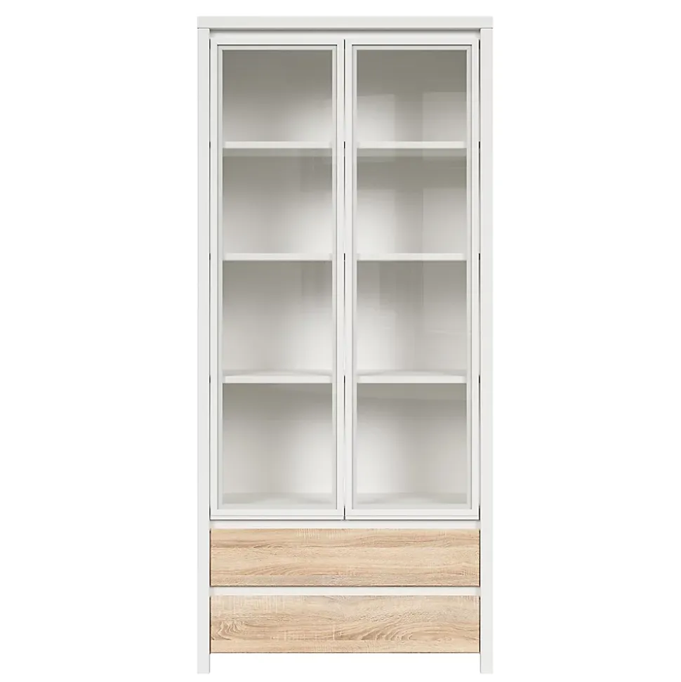 Vaisselier 2 portes 2 tiroirs Soren Blanc et Bois