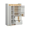 Vaisselier 2 portes 2 tiroirs avec LED Helios Blanc laque et Bois