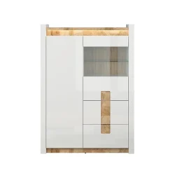 Vaisselier 2 portes 2 tiroirs avec LED Helios Blanc laque et Bois