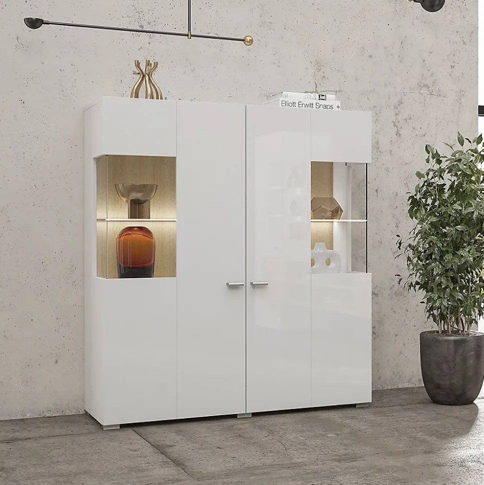 Vaisselier 2 portes Akram Blanc et Bois