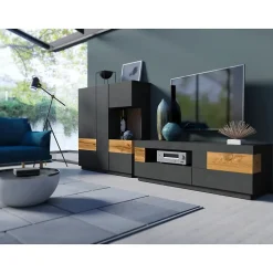 Vaisselier 3 portes Andrea Gris anthracite et Bois