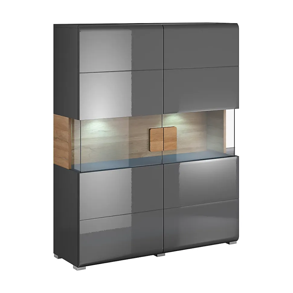Vaisselier 2 portes avec LED Jules Gris et Bois