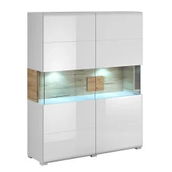 Vaisselier 2 portes avec LED Jules Blanc et Bois