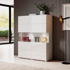 Vaisselier 2 portes avec LED Jules Blanc