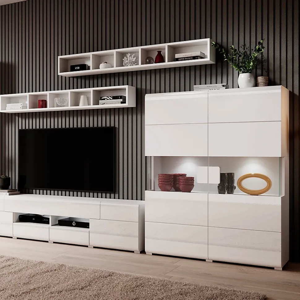 Vaisselier 2 portes avec LED Jules Blanc