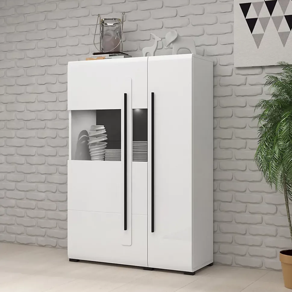 Vaisselier 2 portes avec LED Louis Blanc