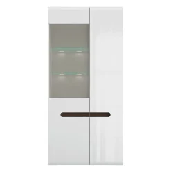Vaisselier 2 portes avec LED Darrel Blanc laque et Bois