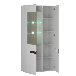 Vaisselier 2 portes avec LED Darrel Blanc laque et Bois