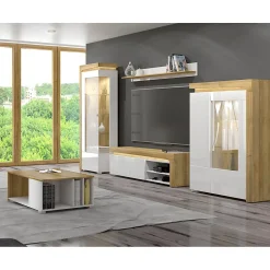 Vaisselier 2 portes droite LED inclus Teo Blanc et Bois