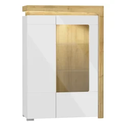 Vaisselier 2 portes droite LED inclus Teo Blanc et Bois