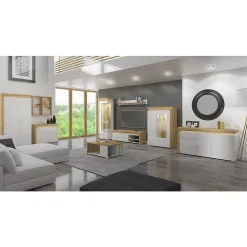 Vaisselier 2 portes droite LED inclus Teo Blanc et Bois