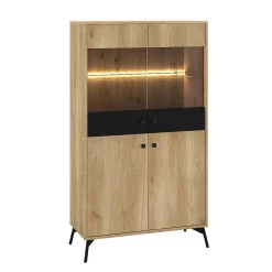 Vaisselier 4 portes LED Elara Bois et Noir