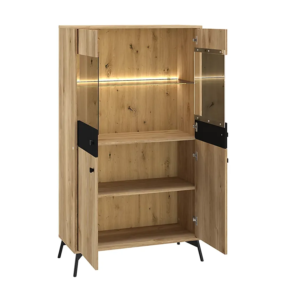 Vaisselier 4 portes LED Elara Bois et Noir