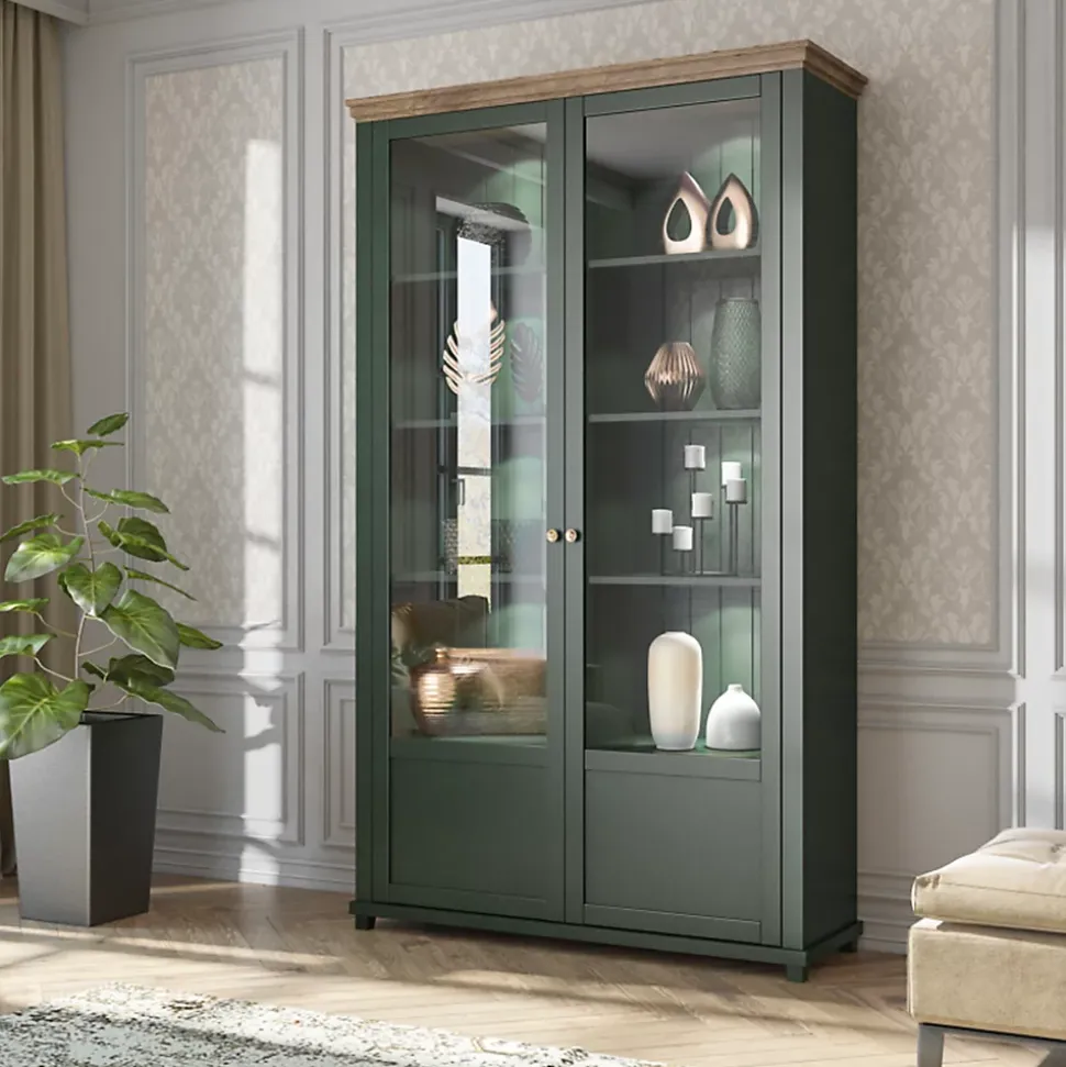 Vaisselier 2 portes Martin Vert et Bois