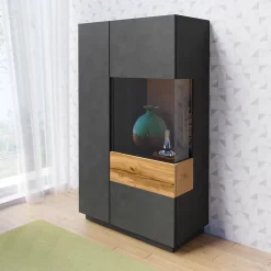 Vaisselier 2 portes ouverture droite Andrea Gris anthracite et Bois