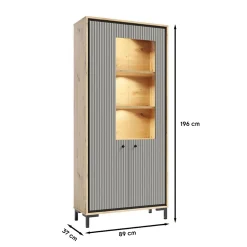 Vaisselier 5 étages En Bois Vitrine Avec Led 89x196 Cm Design Contemporain Gris Congo