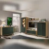 Vaisselier 5 étages En Bois Vitrine Avec Led 89x196 Cm Design Contemporain Vert Bouteille