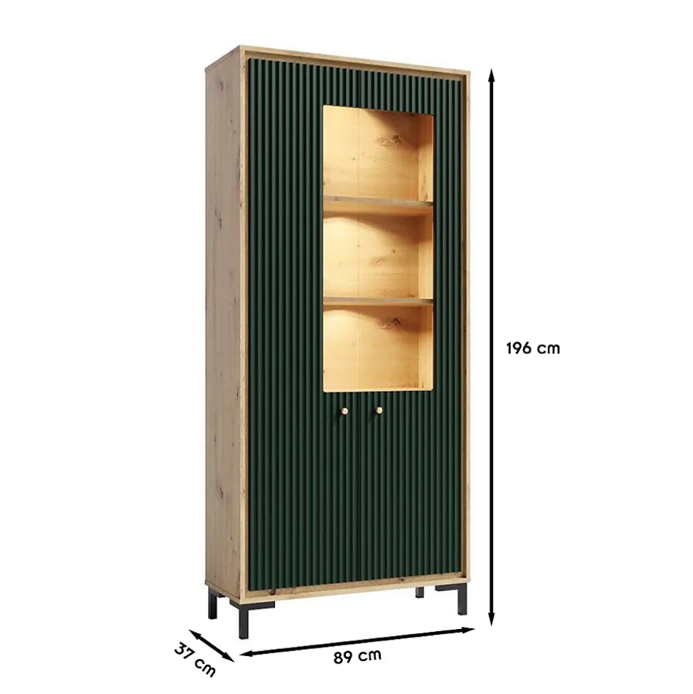 Vaisselier 5 étages En Bois Vitrine Avec Led 89x196 Cm Design Contemporain Vert Bouteille