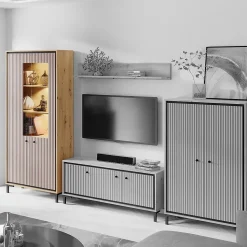 Vaisselier 5 étages En Bois Vitrine Avec Led 89x196 Cm Design Contemporain Rose Antique