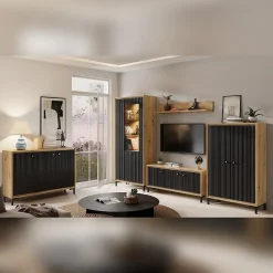 Vaisselier 5 étages En Bois Vitrine Avec Led 89x196 Cm Design Contemporain Noir Mat