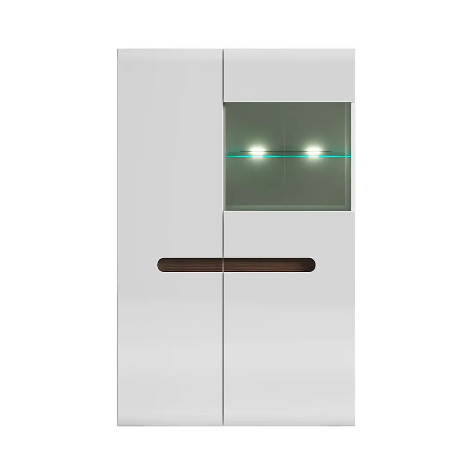 Vaisselier bas 2 portes avec LED Darrel Blanc laque et Bois