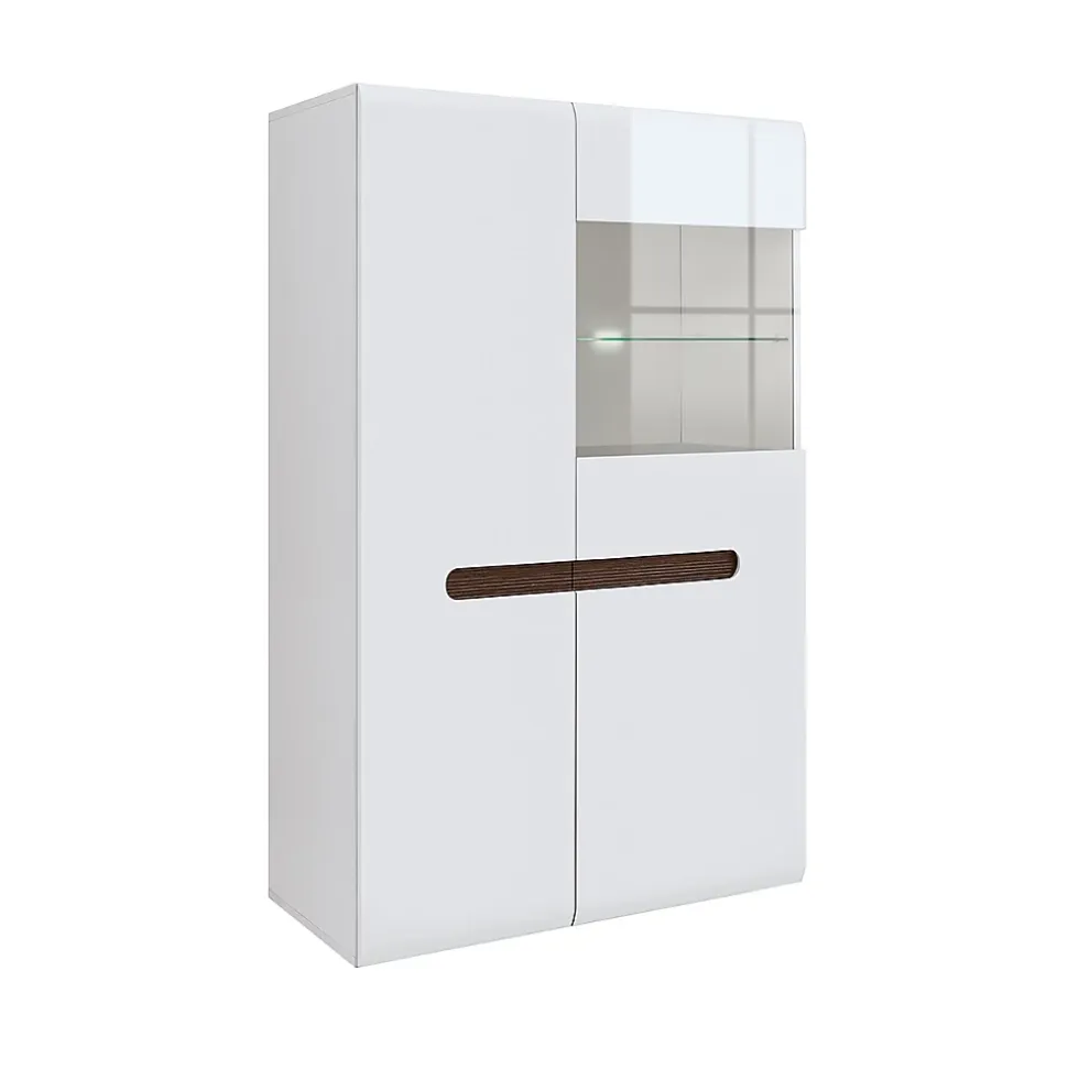 Vaisselier bas 2 portes avec LED Darrel Blanc laque et Bois