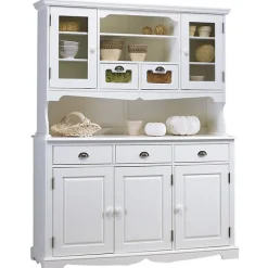 Vaisselier Blanc 5 Portes 5 Tiroirs 11 Niches Style Anglais L 146.6 H 186 P 42.5 cm - L 146.6 x l 42.5 x H 186 cm