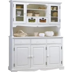 Vaisselier Blanc 5 Portes 5 Tiroirs 11 Niches Style Anglais L 146.6 H 186 P 42.5 cm - L 146.6 x l 42.5 x H 186 cm
