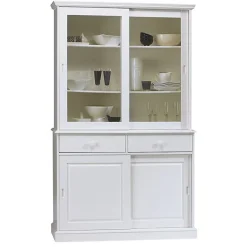 Vaisselier Blanc 4 Portes Coulissantes 2 Tiroirs 5 Niches L 121 H 198.8 P 42.3 cm - L 121 x l 42.3 x H 198.8 cm