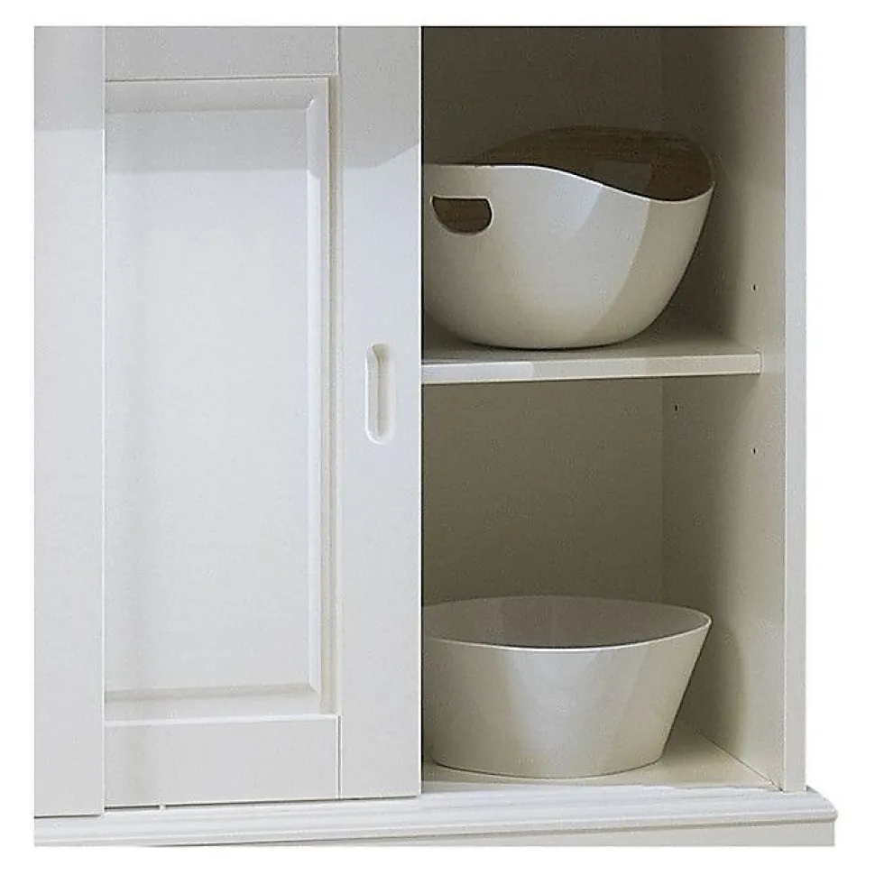 Vaisselier Blanc 4 Portes Coulissantes 2 Tiroirs 5 Niches L 121 H 198.8 P 42.3 cm - L 121 x l 42.3 x H 198.8 cm