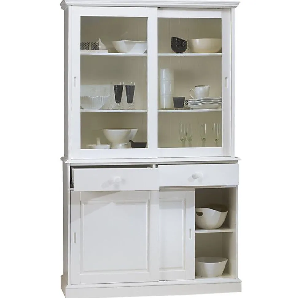 Vaisselier Blanc 4 Portes Coulissantes 2 Tiroirs 5 Niches L 121 H 198.8 P 42.3 cm - L 121 x l 42.3 x H 198.8 cm