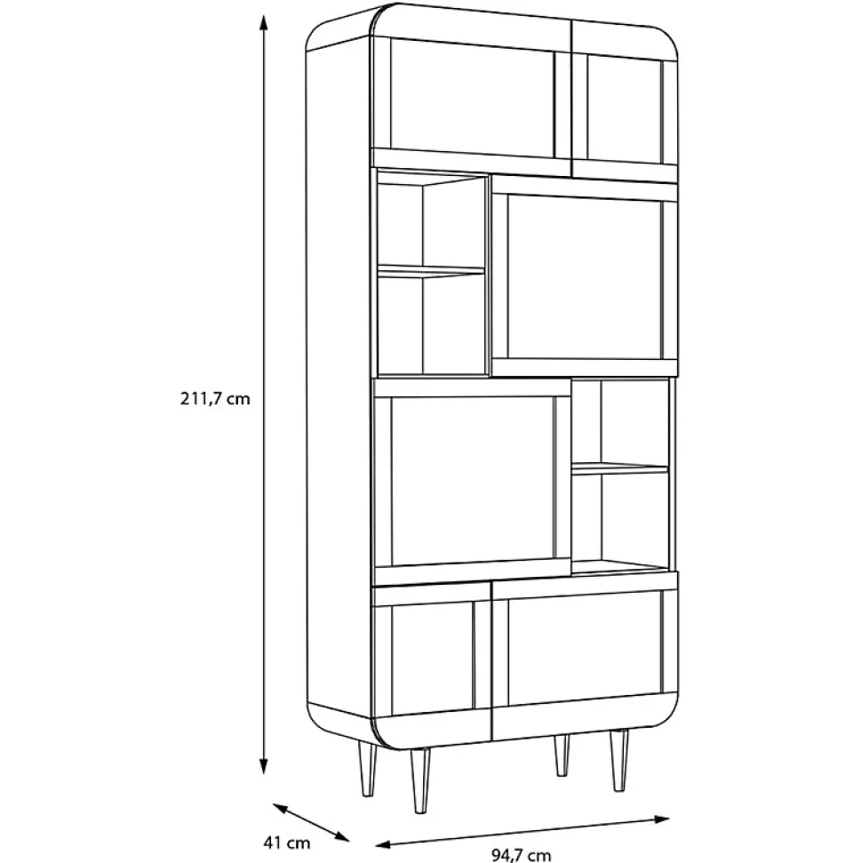 Vaisselier H. 212 cm décor chêne cannage rotin pieds en bois - VIVIAN
