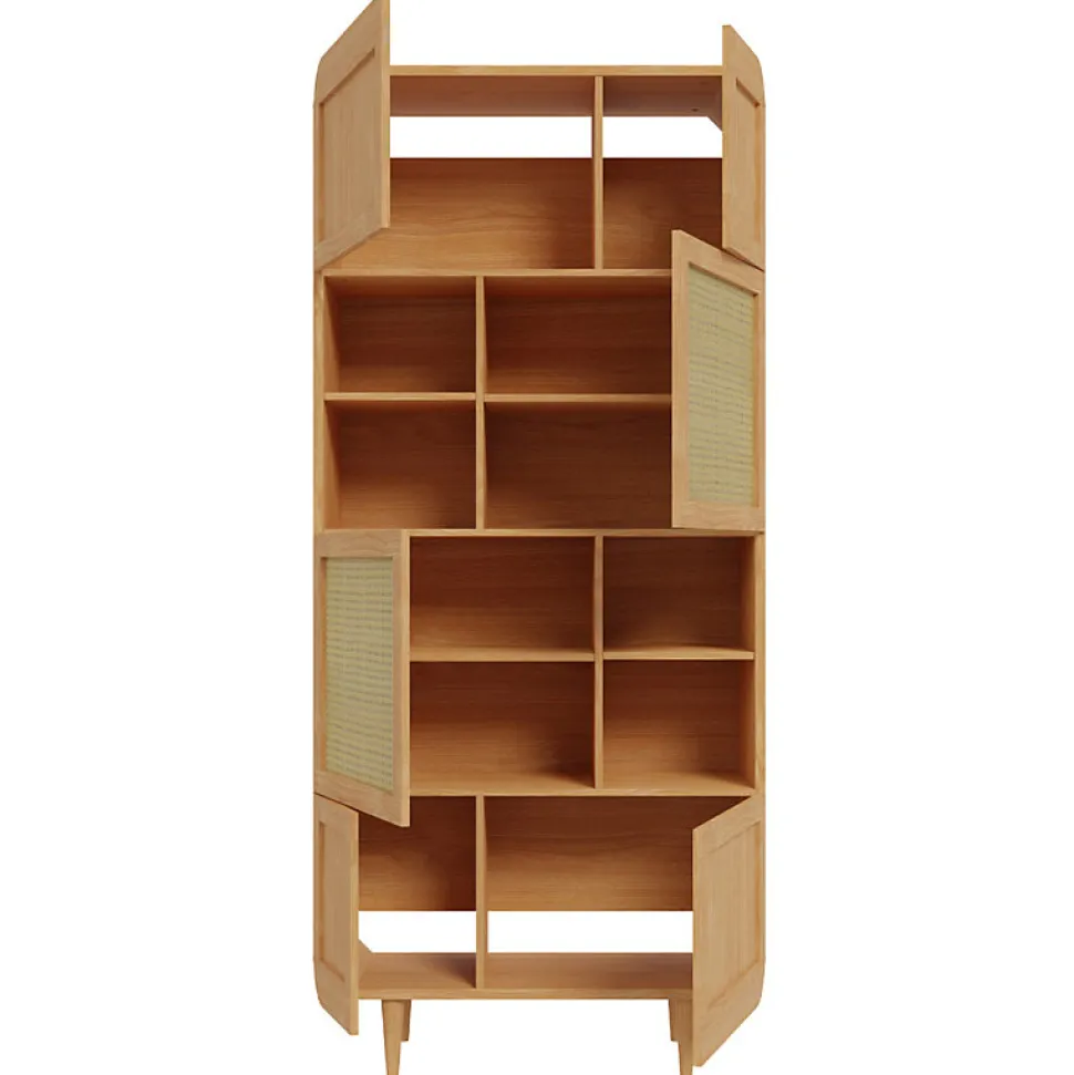 Vaisselier H. 212 cm décor chêne cannage rotin pieds en bois - VIVIAN