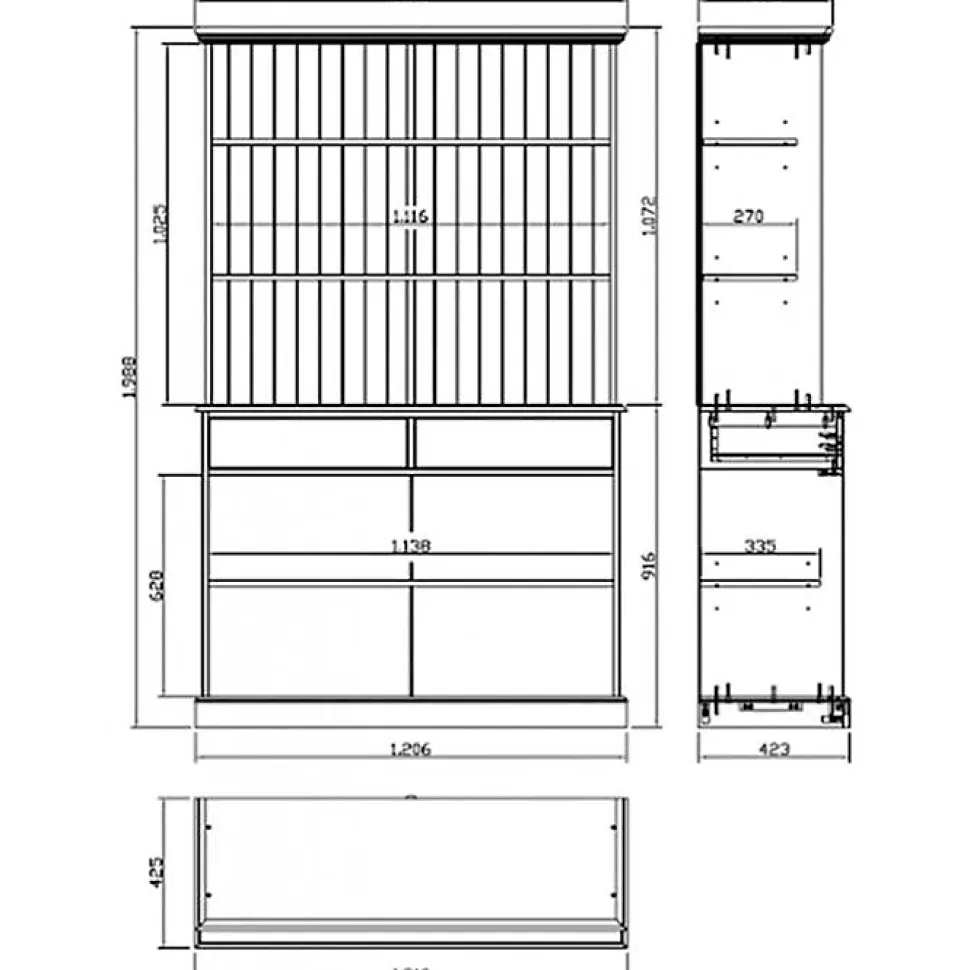 Vaisselier Pin Miel 4 Portes Coulissantes 2 Tiroirs L 121 H 198.8 P 42.3 cm - L 121 x l 42.3 x H 198.8 cm