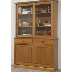 Vaisselier Pin Miel 4 Portes Coulissantes 2 Tiroirs L 121 H 198.8 P 42.3 cm - L 121 x l 42.3 x H 198.8 cm