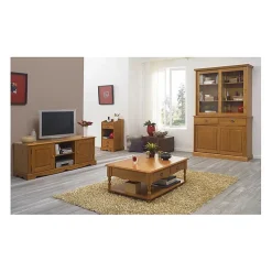 Vaisselier Pin Miel 4 Portes Coulissantes 2 Tiroirs L 121 H 198.8 P 42.3 cm - L 121 x l 42.3 x H 198.8 cm