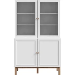 Vaisselier vitré décor gris et chêne avec poignées en bois - UDINE