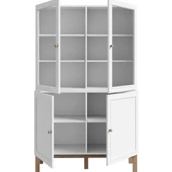 Vaisselier vitré décor gris et chêne avec poignées en bois - UDINE