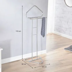 Valet de chambre valet de nuit CAMILO chevalet de nuit avec cintre pour veste et portant pour pantalons, en métal chromé