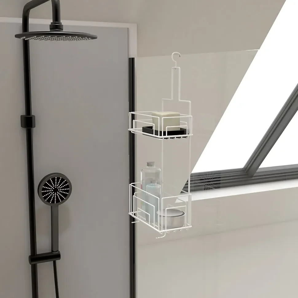 Valet Etagères de douche Blanc 2 Paniers - 20x10x50 cm - MAE