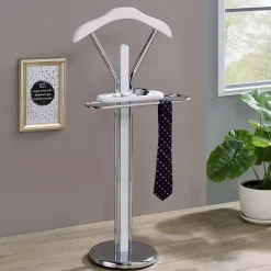 Valet GREGOR, en métal chromé et MDF décor blanc mat
