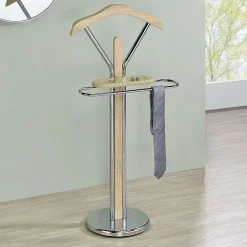 Valet GREGOR, en métal chromé et MDF décor chêne sonoma
