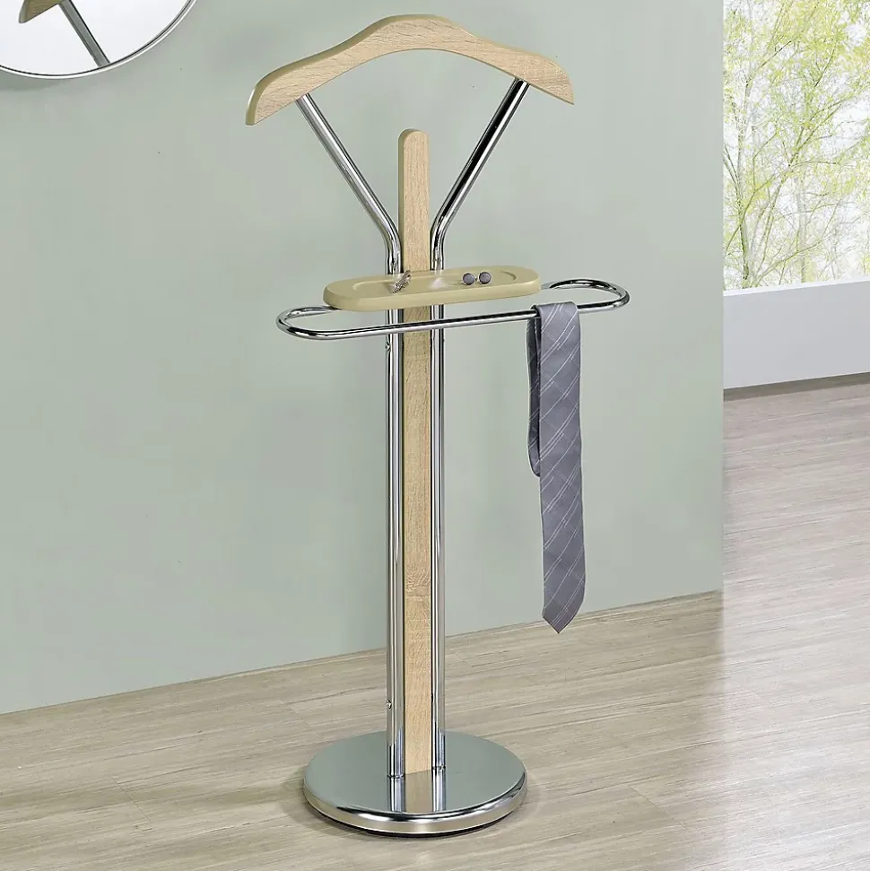 Valet GREGOR, en métal chromé et MDF décor chêne sonoma