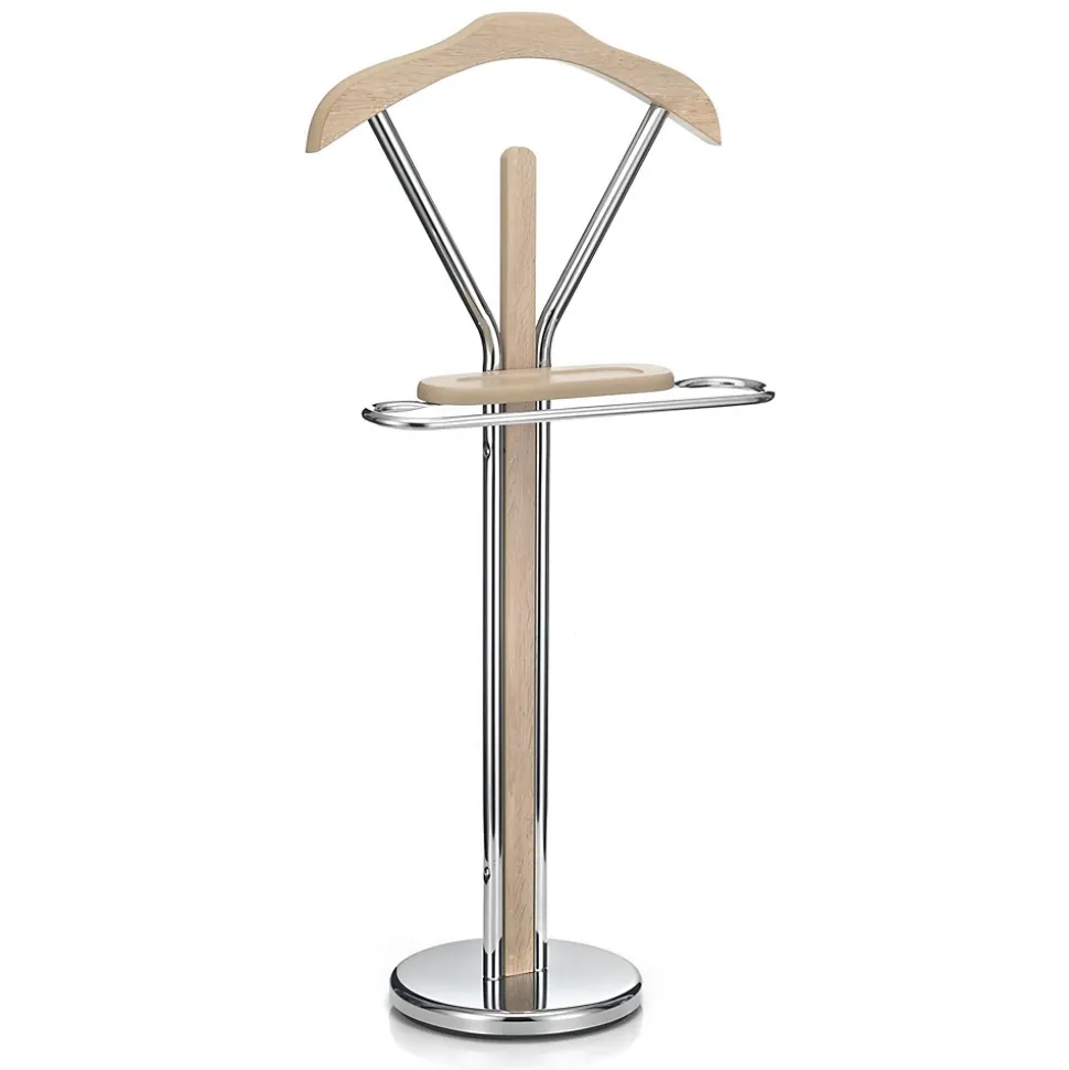 Valet GREGOR, en métal chromé et MDF décor chêne sonoma