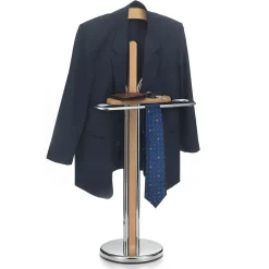 Valet GREGOR, en métal chromé et MDF couleur hêtre