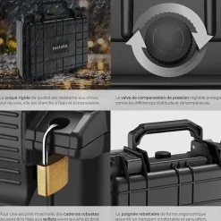 Valise Etanche pour Appareil Photo en coque dure robuste légère noir
