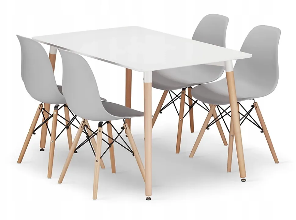 Valora YURO Table Rectangulaire 120x80 Blanc + 4 Chaises OSAKA Grises