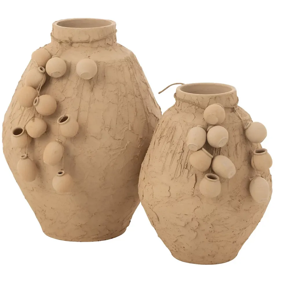 Vase décoratif texturé en papier mâché (35x35x45 cm - Naturel)